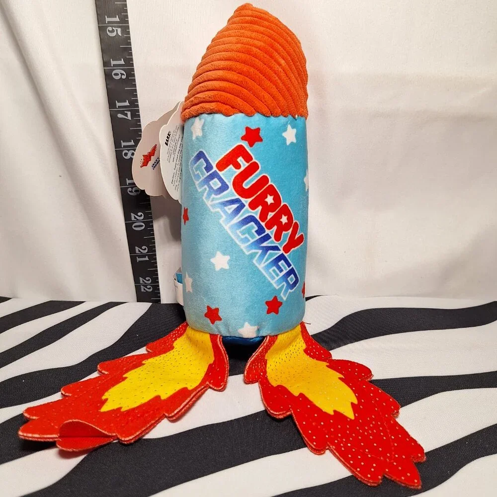 NWT Bark Firecracker 3 Pack Dog Toys = Furry Cracker +OK Boomer +Throwman Candle